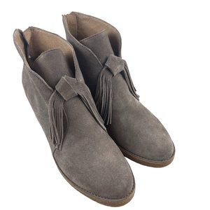 UGG Gray Suede Ankle Boots with Fringe